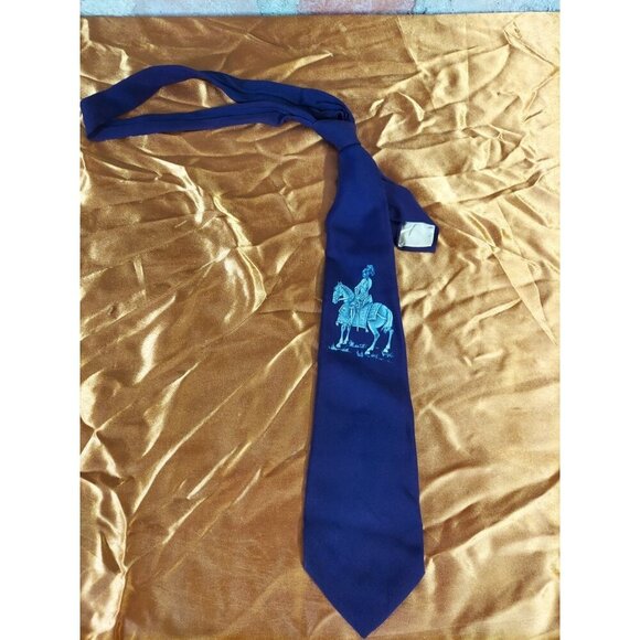 Vintage Blue Neck Tie Knight On Horse Warrior C1 - Picture 1 of 3